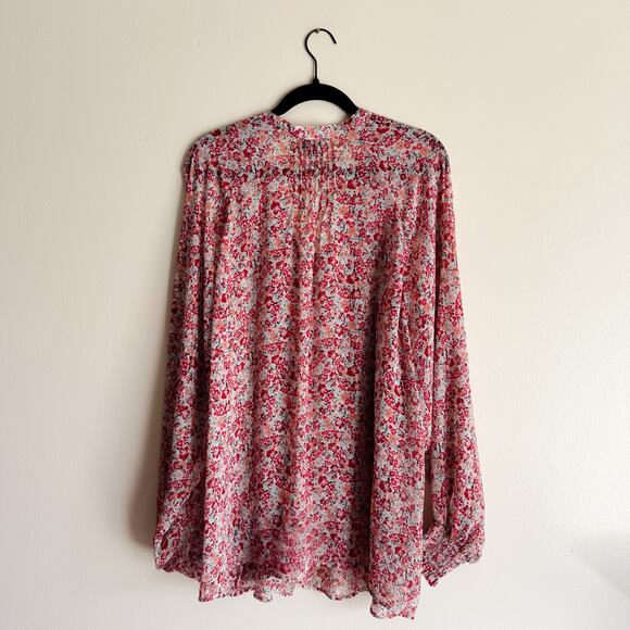 Torrid Red Floral Crinkle Chiffon Smocked Sleeve Blouse - 4X - Picture 9 of 12